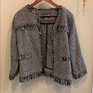 Frayed trim tweed blazer